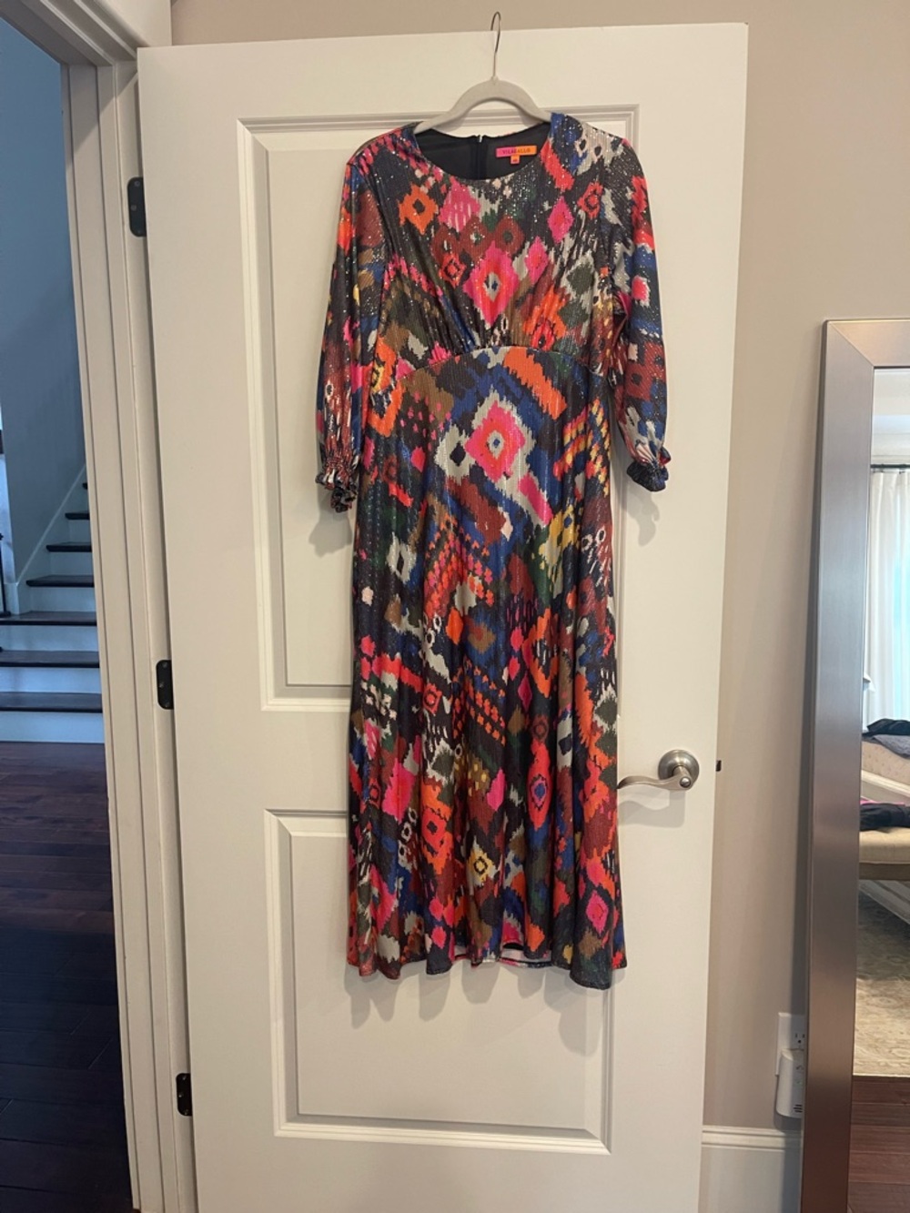 Multicolor Ikat-Print Midi Dress - Vibrant Pink & Blue